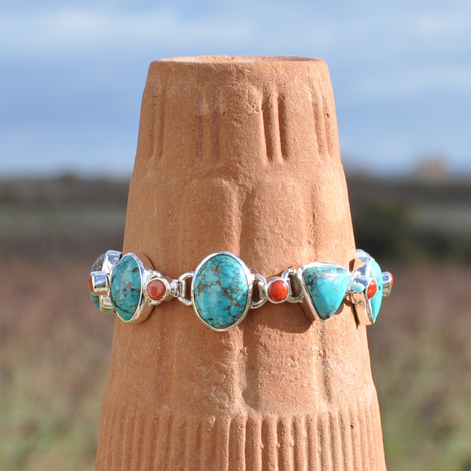 Bracelet pierre naturelle turquoise 6mm, corail