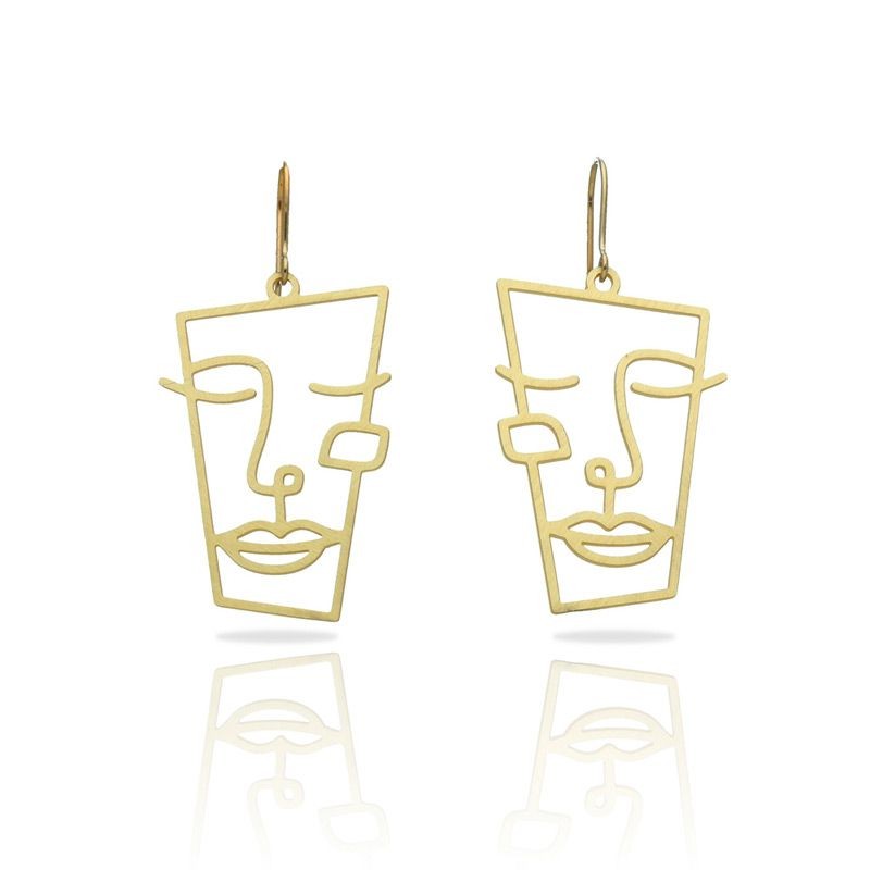Boucles d'oreilles dorées fines cubisme marque RAS