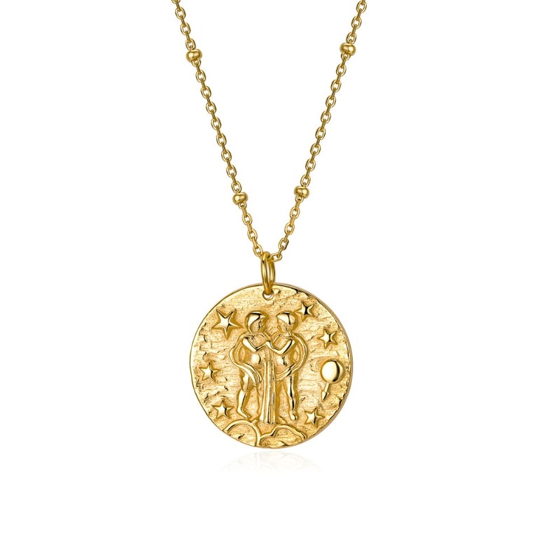 Collier Zodiaque Gémeaux reliefs en argent doré