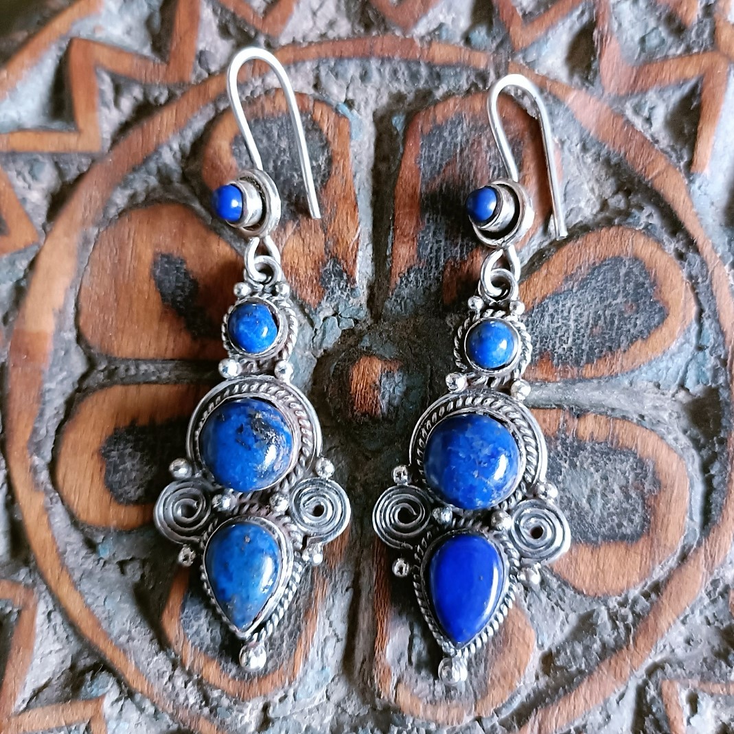 Boucles d'oreilles argent 4 pierres en lapis lazuli